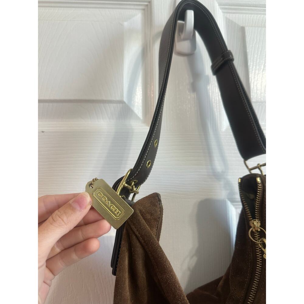 Vintage Coach Suede Hobo Bag Dark Brown Gold Legacy Leather Purse-Some Use - Picture 8 of 16